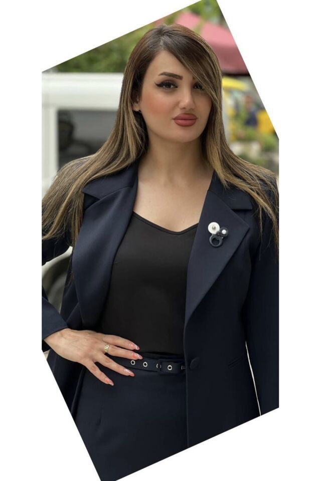 Büyük Beden Tek Düğmeli Ceket-etek Takım Elbise 23032